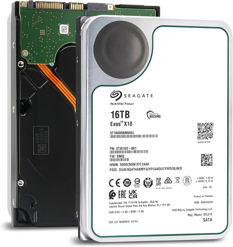16TB Exos X18 ST16000NM000J 7200 RPM SATA 6Gb/S 512E/4Kn 256MB 3.5Inch, Recertified Product