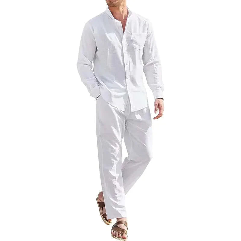 "Men's Classic Two-Piece Suit: Casual Cotton Linen Set"