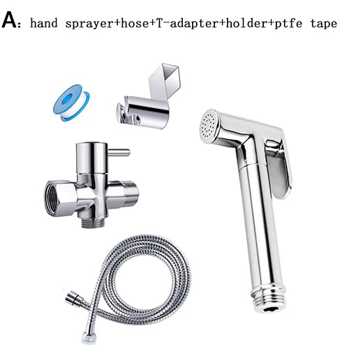 "Toilet Bidet Sprayer Kit: Brass Chrome Plated, Handheld, Complete Set"
