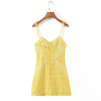 Woman Slim Backless Hollow Embroidery Stitching Strap Mini Dress