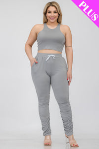 Plus Size Crop Tank Top & Ruched Pants Set (CAPELLA)