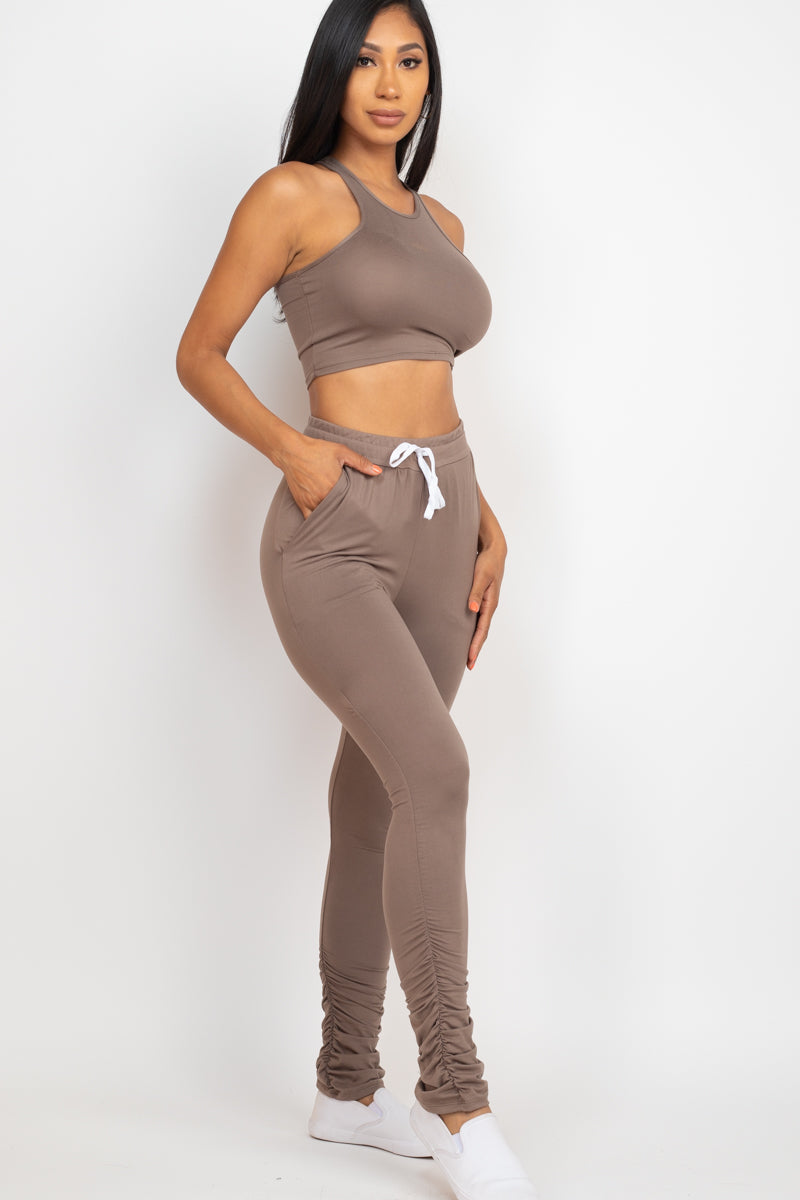 Crop Tank Top & Ruched Pants Set (CAPELLA)