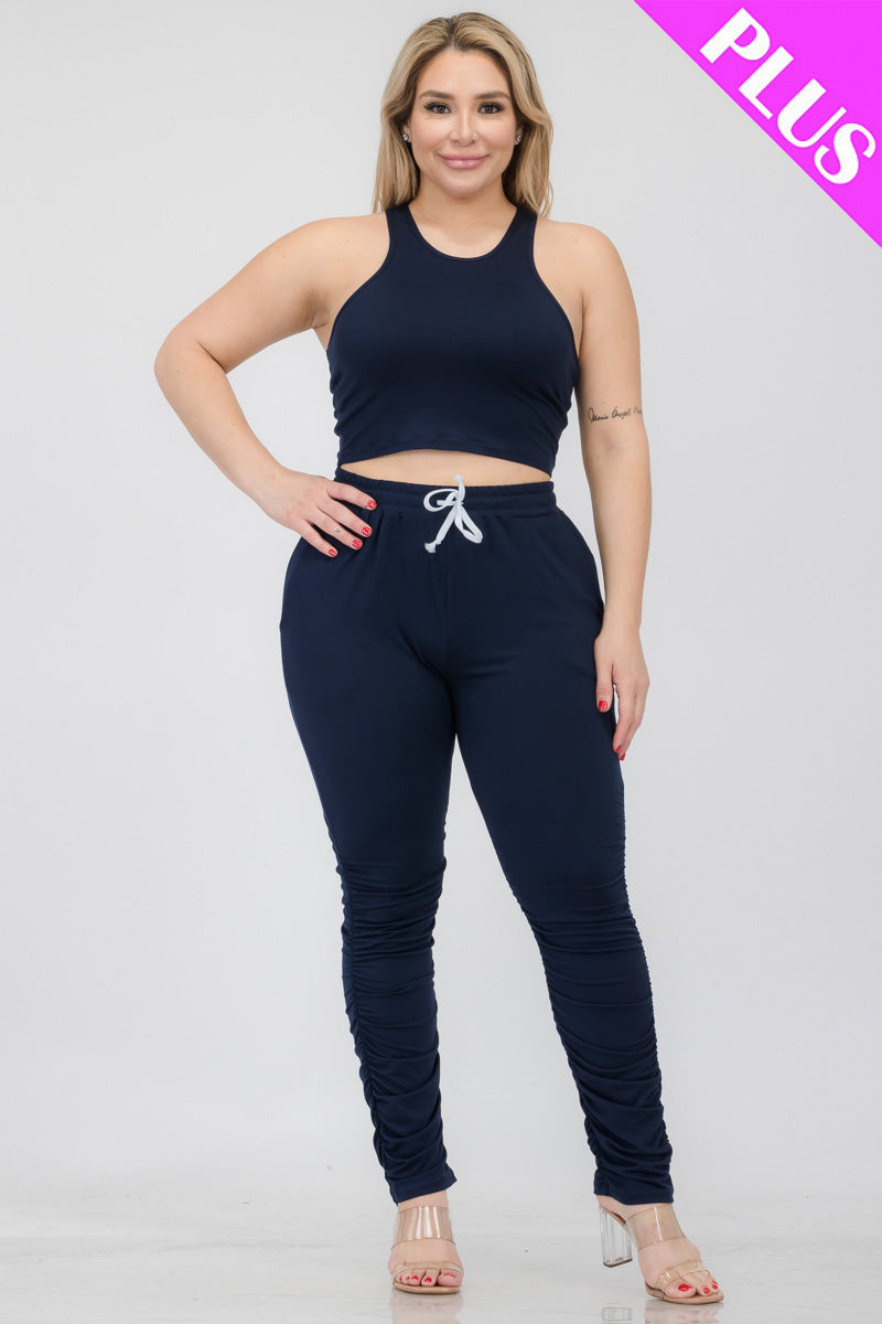 Plus Size Crop Tank Top & Ruched Pants Set (CAPELLA)