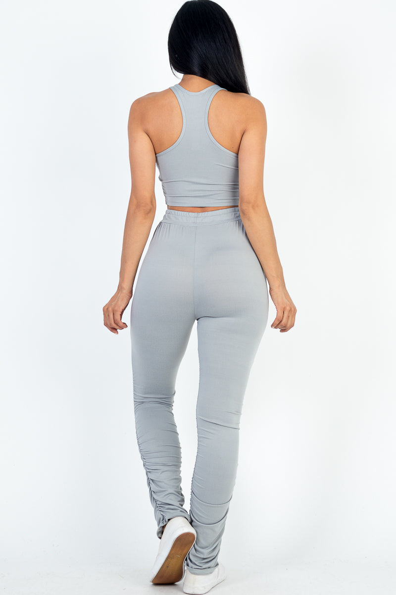 Crop Tank Top & Ruched Pants Set (CAPELLA)