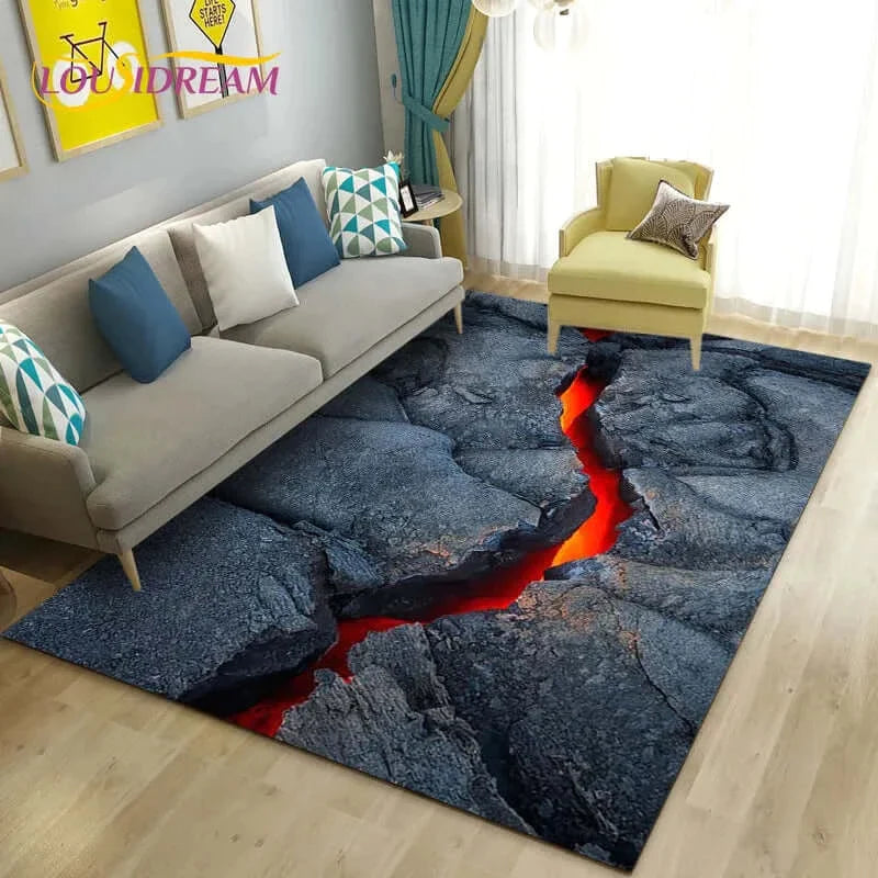 "Vibrant 3D Volcano Area Rug: Perfect Living Room & Kid's Play Mat"