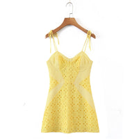 Woman Slim Backless Hollow Embroidery Stitching Strap Mini Dress