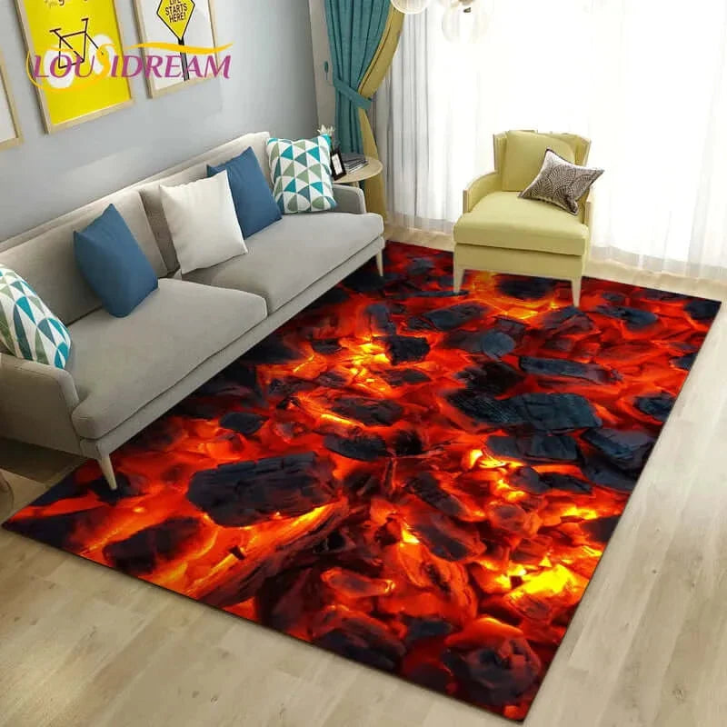 "Vibrant 3D Volcano Area Rug: Perfect Living Room & Kid's Play Mat"