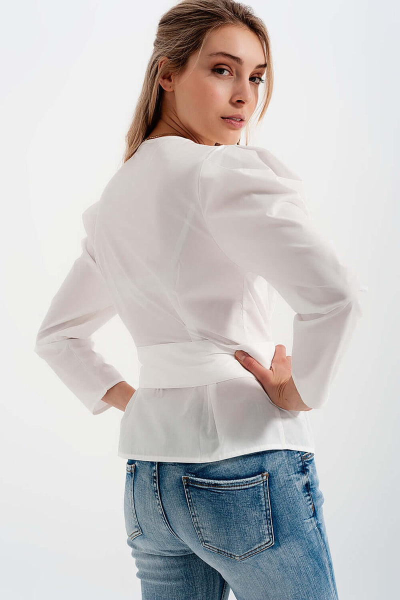 Puff Sleeve Wrap Front Top - Effortless Elegance and Comfort - Flattering Silhouette for Any Occasion