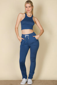 Crop Tank Top & Ruched Pants Set (CAPELLA)