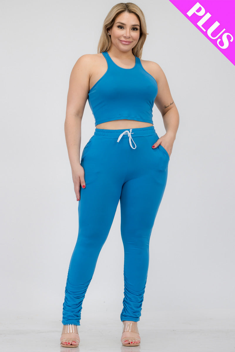 Plus Size Crop Tank Top & Ruched Pants Set (CAPELLA)