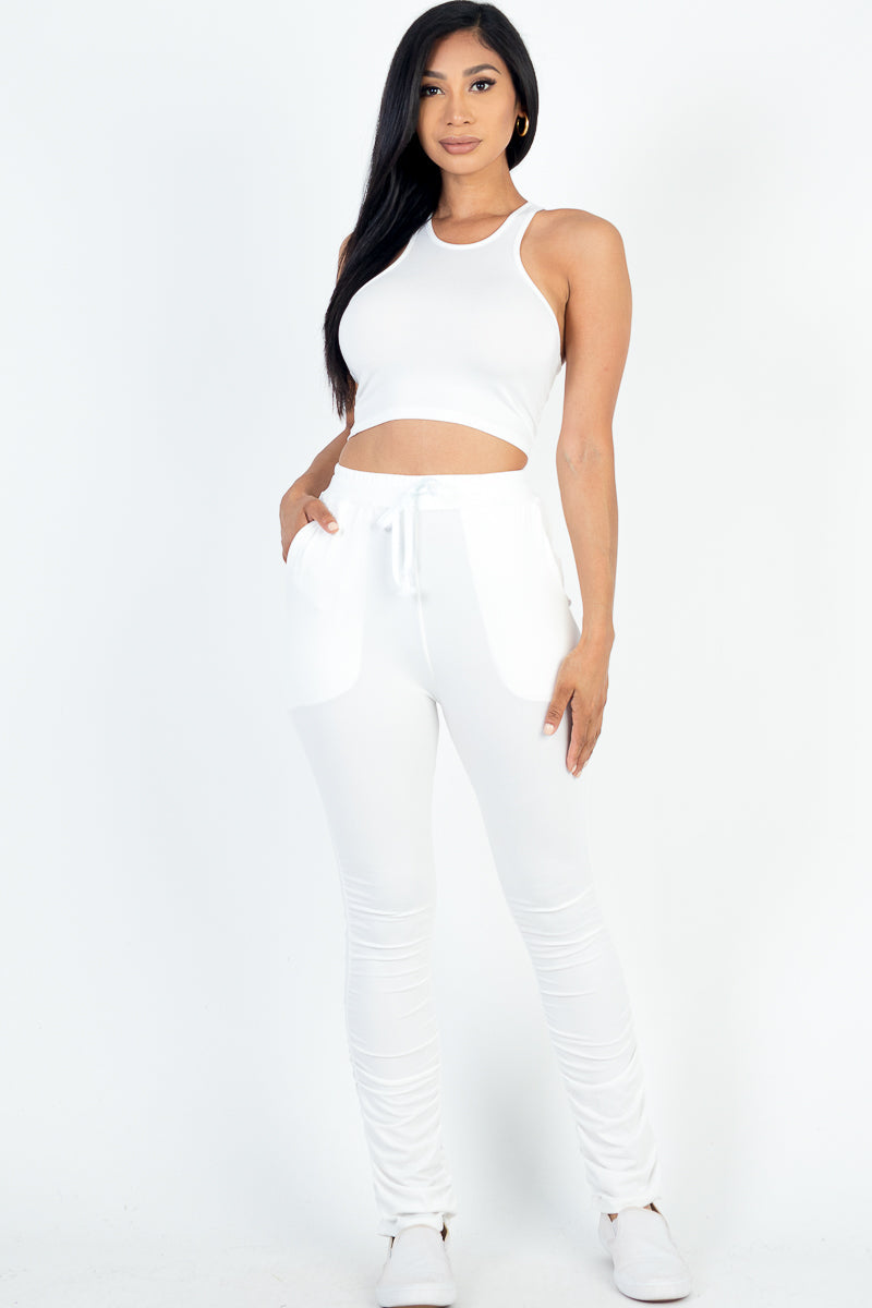 Crop Tank Top & Ruched Pants Set (CAPELLA)