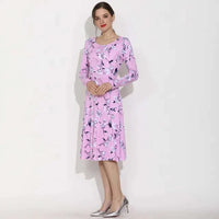 "Comfortable O-Neck Maternity Nursing Dress with Long Sleeves"