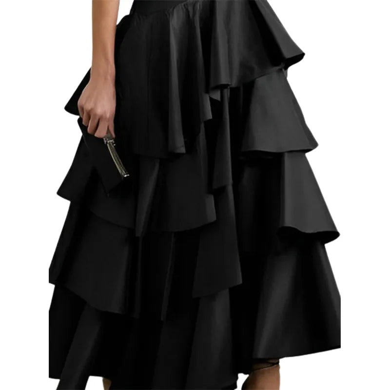 Women's Black Tiered Long Skirt