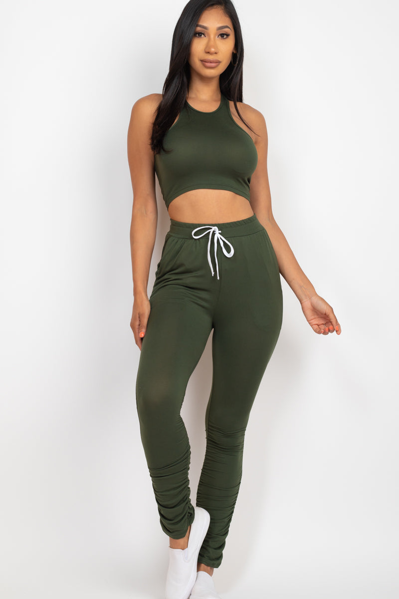 Crop Tank Top & Ruched Pants Set (CAPELLA)