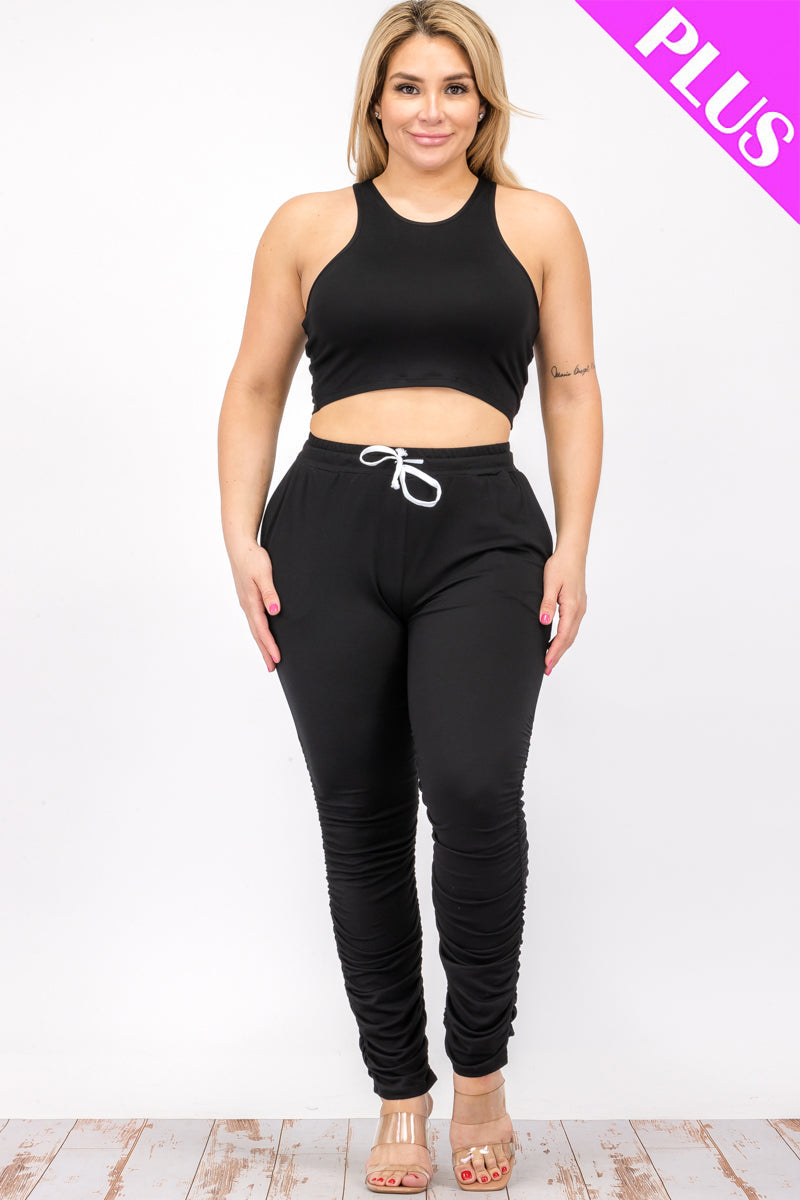 Plus Size Crop Tank Top & Ruched Pants Set (CAPELLA)