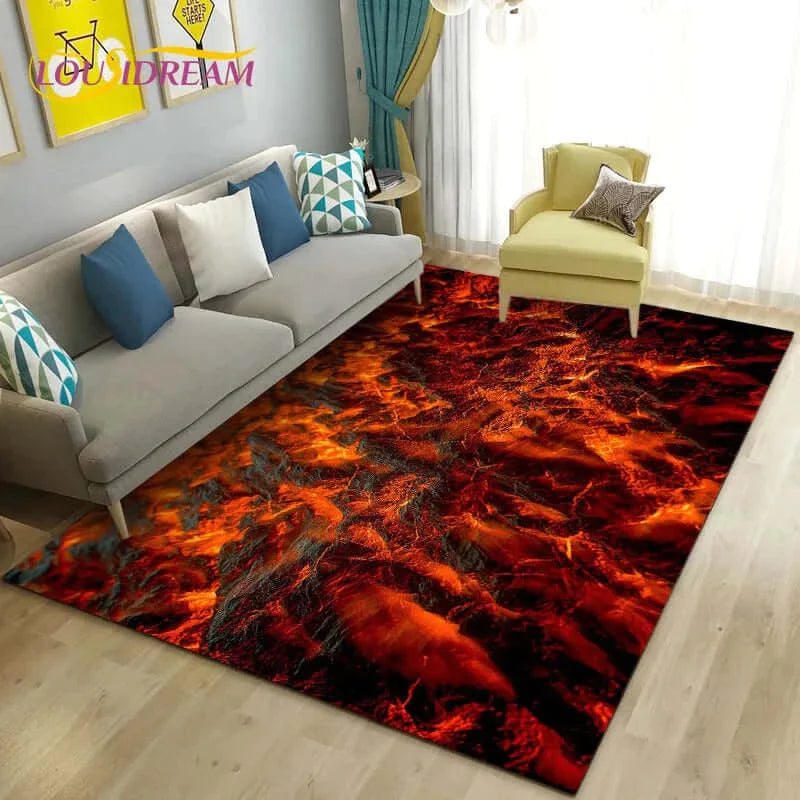 "Vibrant 3D Volcano Area Rug: Perfect Living Room & Kid's Play Mat"