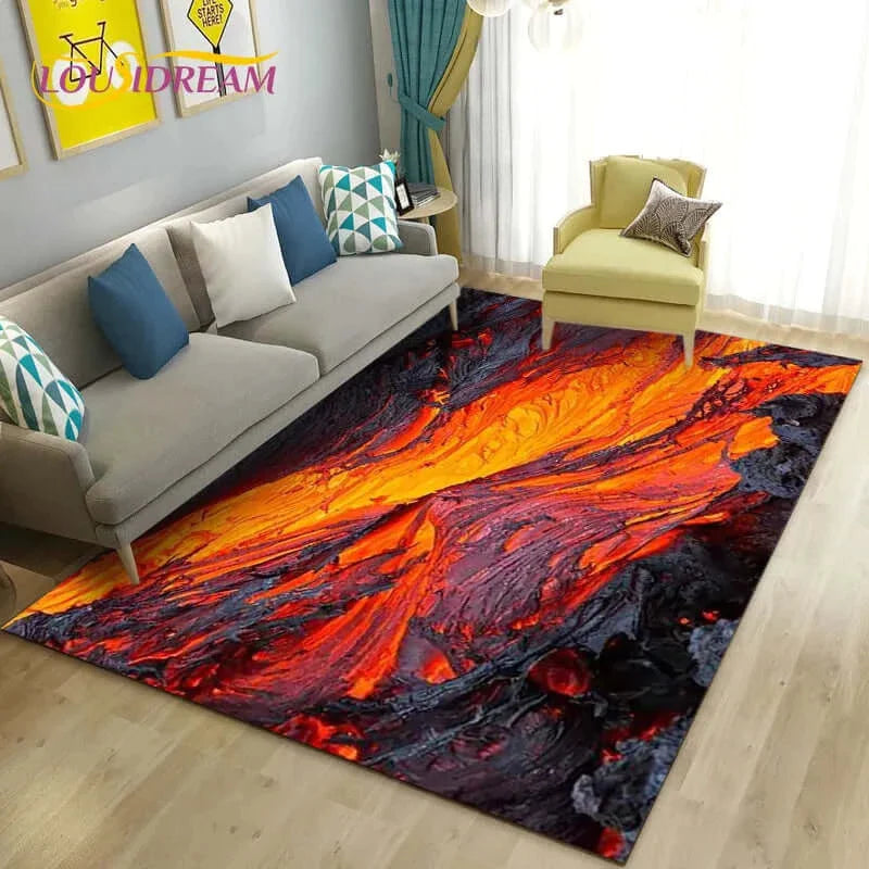 "Vibrant 3D Volcano Area Rug: Perfect Living Room & Kid's Play Mat"