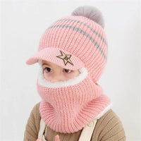 Knit Short Hooded Scarf Kids Hat and Warm Protection Ear Cap Scarves Girls Boy