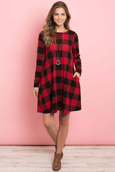 Long Sleeves Plaid Midi