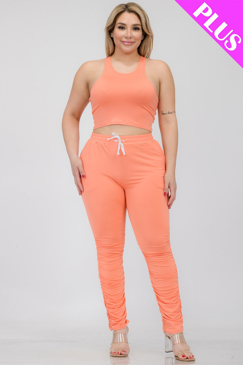 Plus Size Crop Tank Top & Ruched Pants Set (CAPELLA)