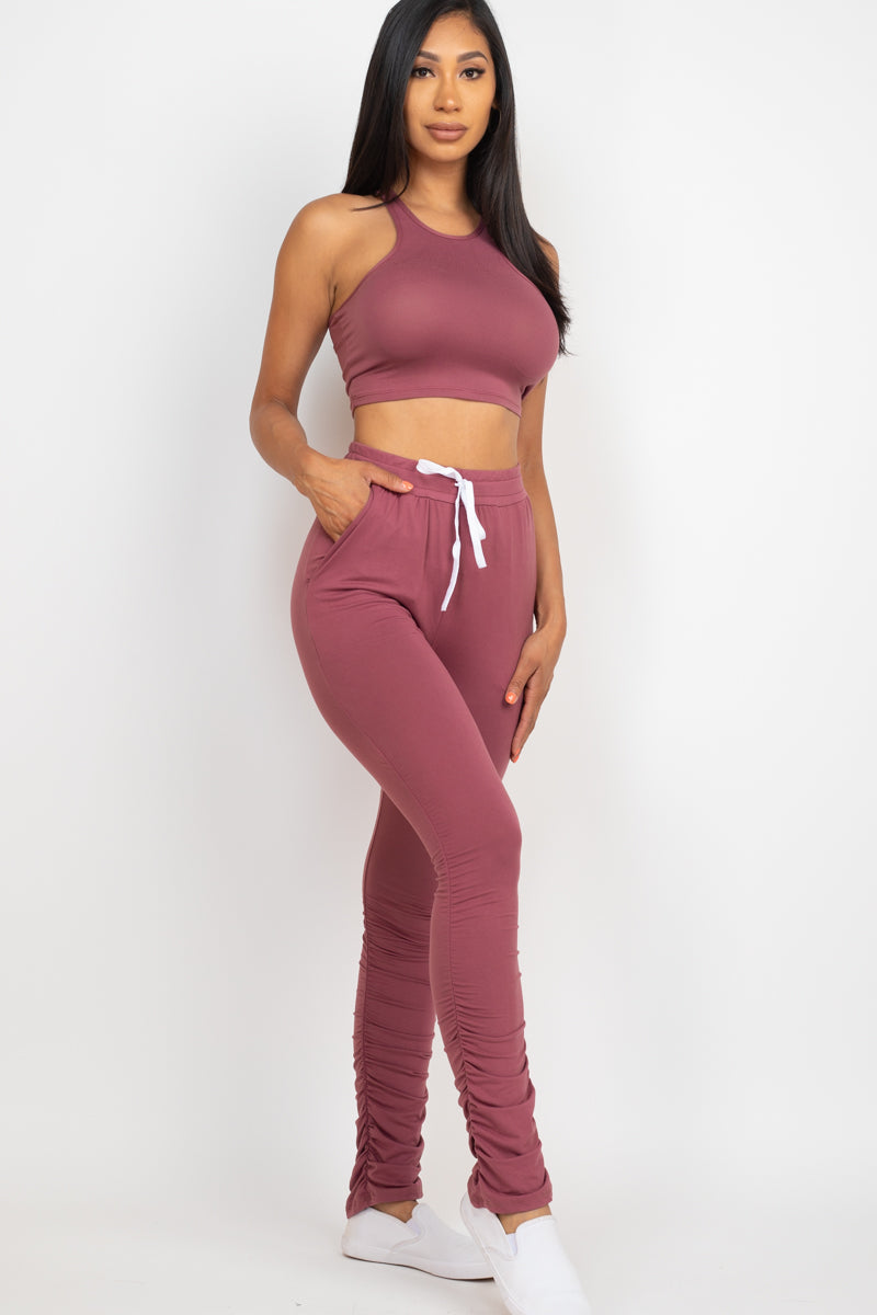 Crop Tank Top & Ruched Pants Set (CAPELLA)