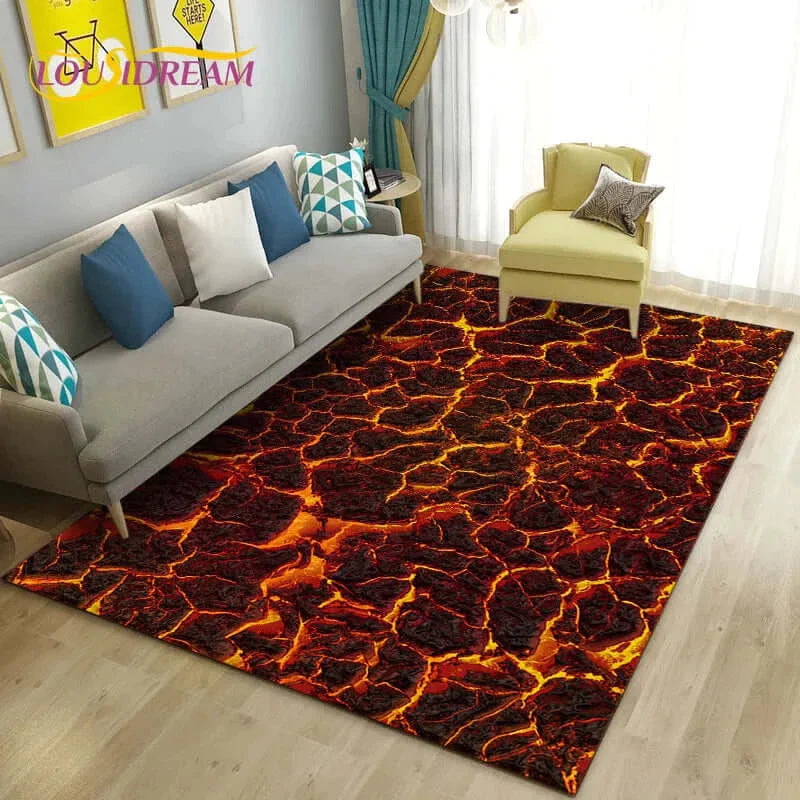 "Vibrant 3D Volcano Area Rug: Perfect Living Room & Kid's Play Mat"