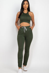 Crop Tank Top & Ruched Pants Set (CAPELLA)