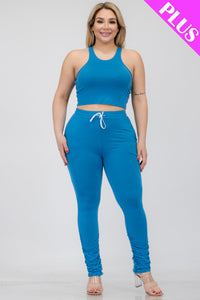 Plus Size Crop Tank Top & Ruched Pants Set (CAPELLA)