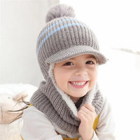 Knit Short Hooded Scarf Kids Hat and Warm Protection Ear Cap Scarves Girls Boy