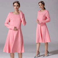 "Comfortable O-Neck Maternity Nursing Dress with Long Sleeves"