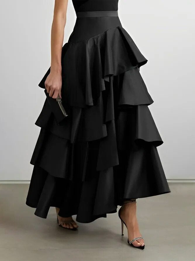 Women's Black Tiered Long Skirt