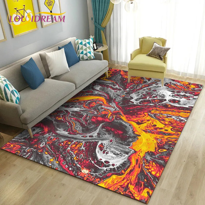 "Vibrant 3D Volcano Area Rug: Perfect Living Room & Kid's Play Mat"