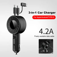 Charge All Your Devices at Once with the 120W 4 in 1 Retractable Car Charger USB Type C Cable for iPhone, and Samsung