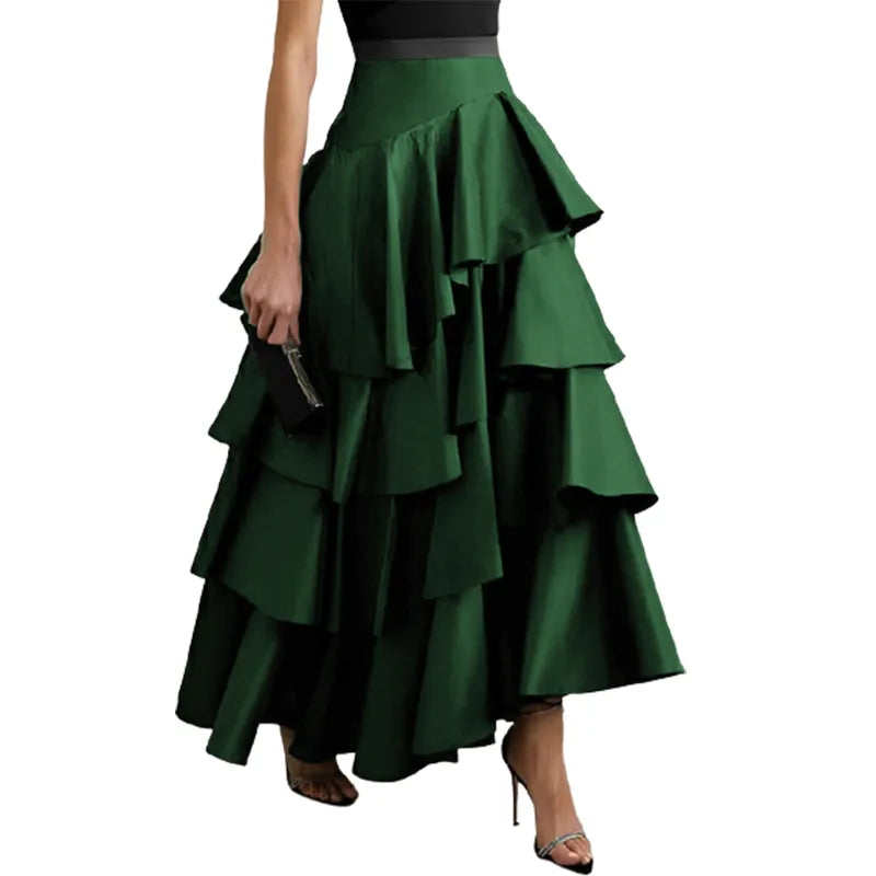 Women's Black Tiered Long Skirt