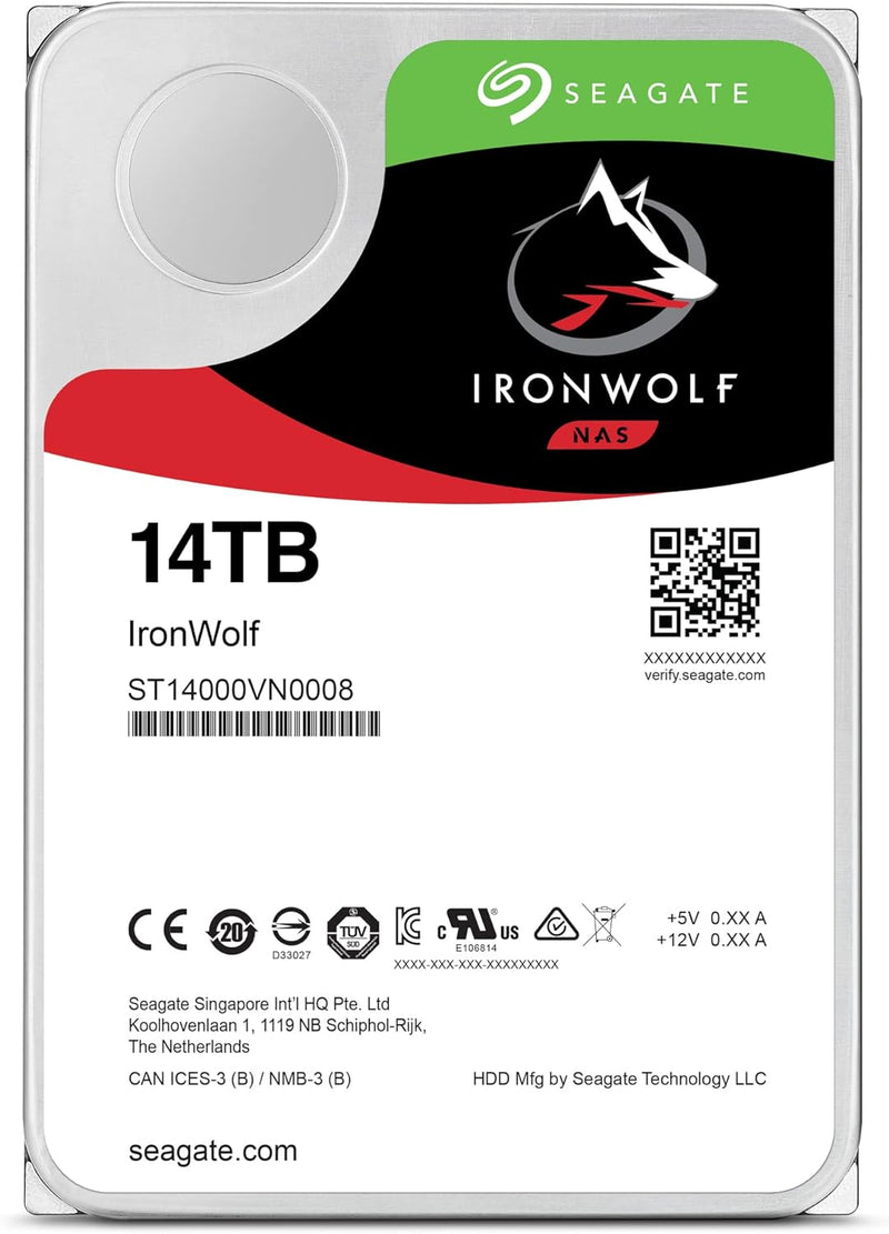 Ironwolf Pro 14TB NAS Internal Hard Drive HDD – CMR 3.5 Inch SATA 6Gb/S 256MB Cache for RAID Network Attached Storage, Data Recovery Service – Frustration Free Packaging (ST14000NEZ008)