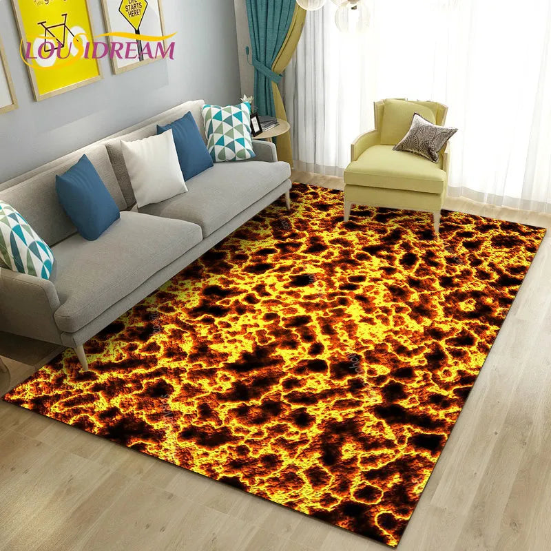 "Vibrant 3D Volcano Area Rug: Perfect Living Room & Kid's Play Mat"