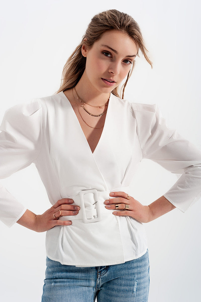 Puff Sleeve Wrap Front Top - Effortless Elegance and Comfort - Flattering Silhouette for Any Occasion