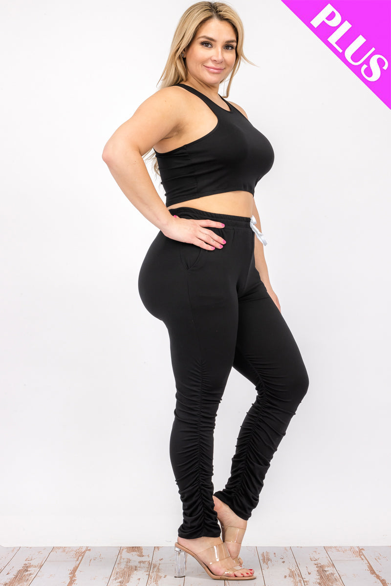 Plus Size Crop Tank Top & Ruched Pants Set (CAPELLA)