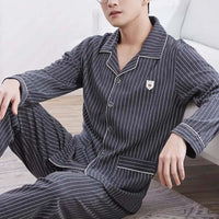 "Men's Long Sleeve Cotton Pajama Set - Cozy Autumn/Winter Loungewear"