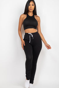 Crop Tank Top & Ruched Pants Set (CAPELLA)