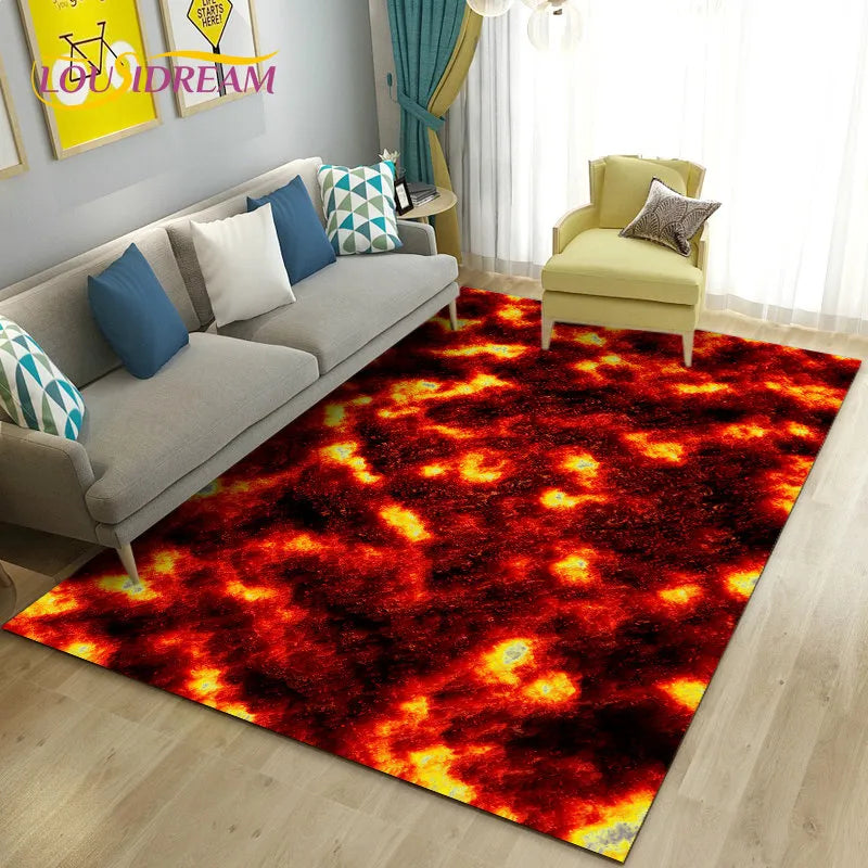 "Vibrant 3D Volcano Area Rug: Perfect Living Room & Kid's Play Mat"