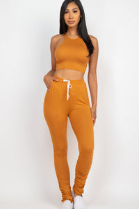 Crop Tank Top & Ruched Pants Set (CAPELLA)