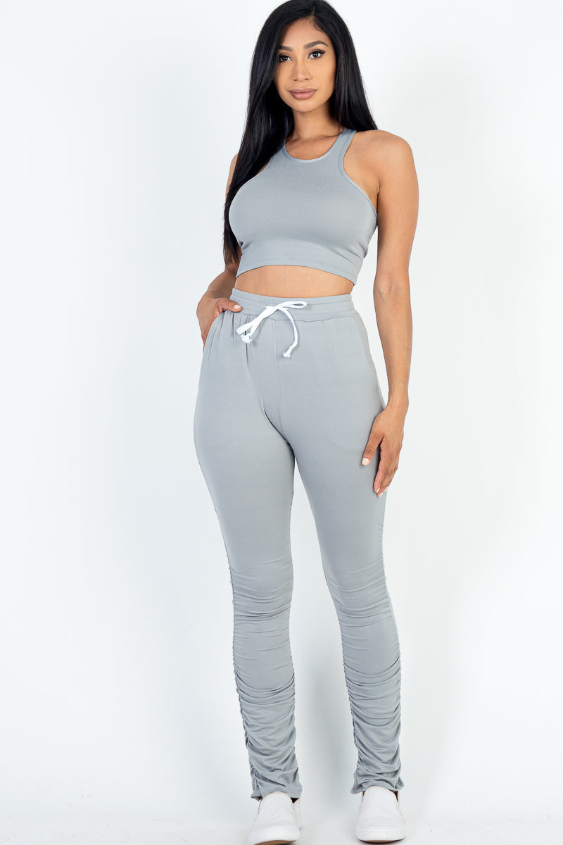 Crop Tank Top & Ruched Pants Set (CAPELLA)