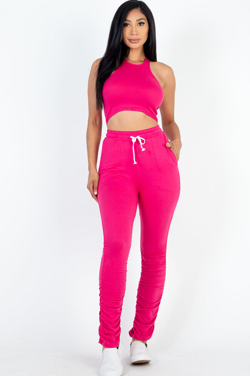 Crop Tank Top & Ruched Pants Set (CAPELLA)