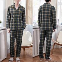 "Men's Long Sleeve Cotton Pajama Set - Cozy Autumn/Winter Loungewear"