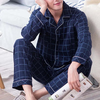 "Men's Long Sleeve Cotton Pajama Set - Cozy Autumn/Winter Loungewear"