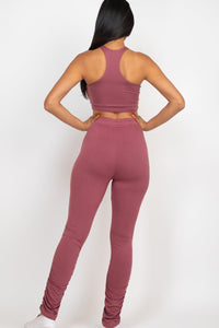 Crop Tank Top & Ruched Pants Set (CAPELLA)