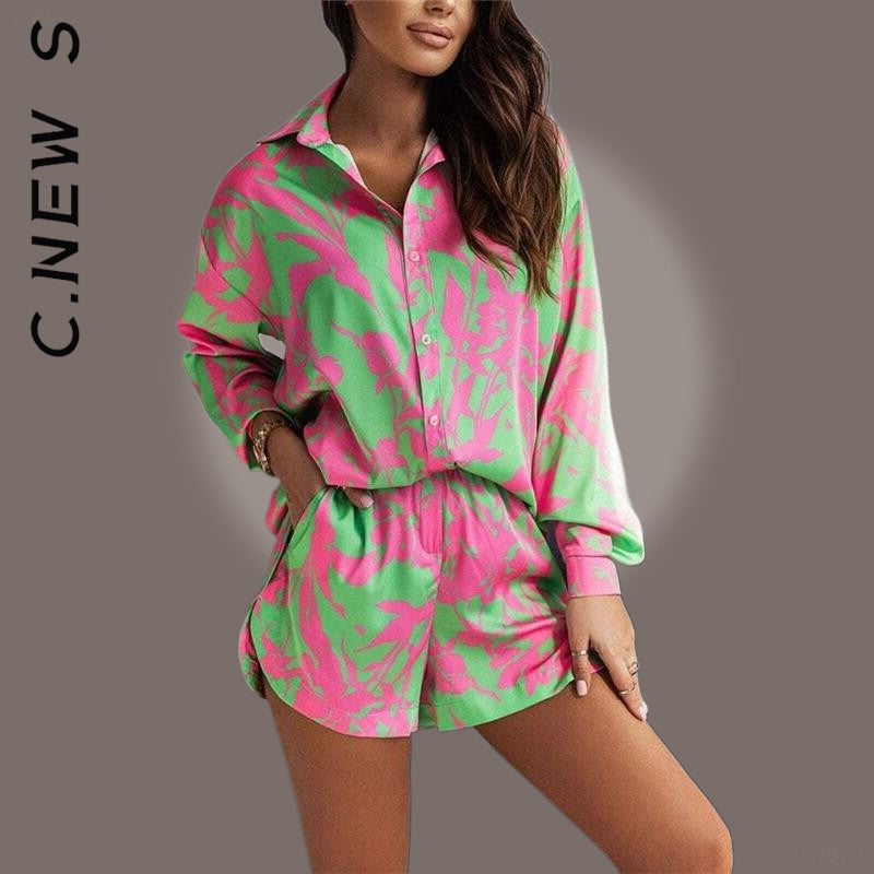 C.new S New Women's Print Two Piece Set - Stay Cool and Chic All Summer Long - Ultimate Style and Comfort