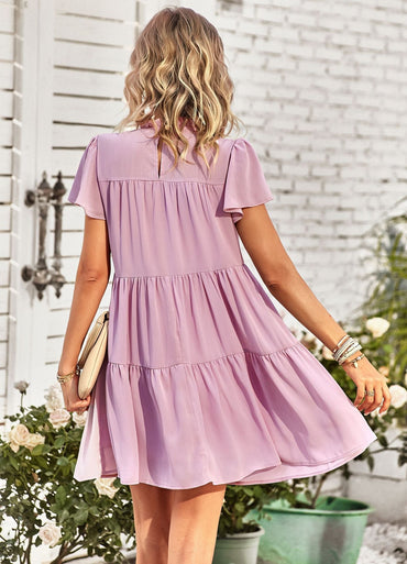 Solid Short Sleeve Dress - Comfortable All-Day Wear