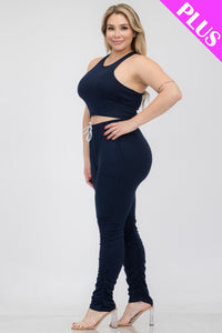 Plus Size Crop Tank Top & Ruched Pants Set (CAPELLA)